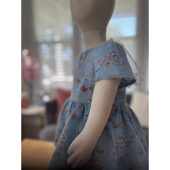 Myrtle Pattern Baby Girl Chiffon and Cotton Puff Sleeved Dress Baby Blue Birds - Picture 4 of 10